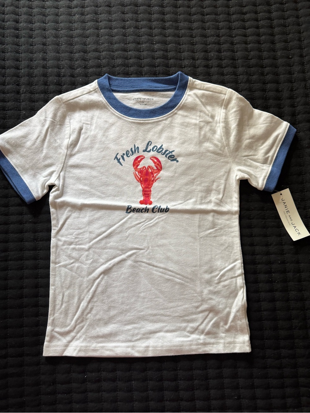 Janie and Jack White Tee with Blue Ringer and Red Lobster Graphic